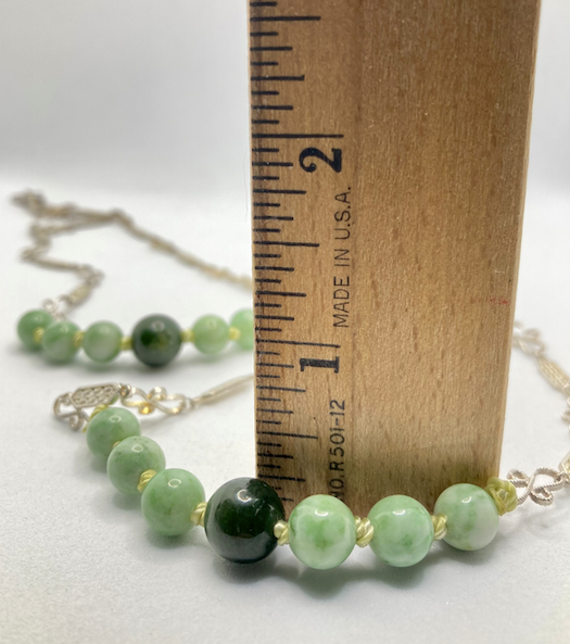 Two Newly Crafted Matching 1920-30's Style Hand-Strung Jade Necklaces with Vintage Silver Plated Chain
