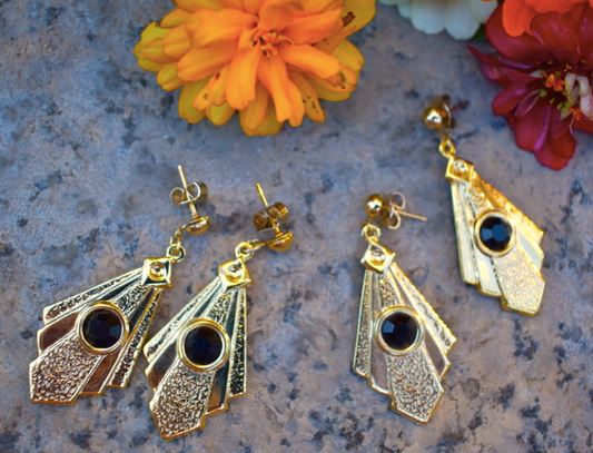 Two pairs of vintage reproduction art deco gold tone earrings