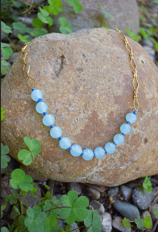One Glass Bead and 18K Gold Plated Necklace