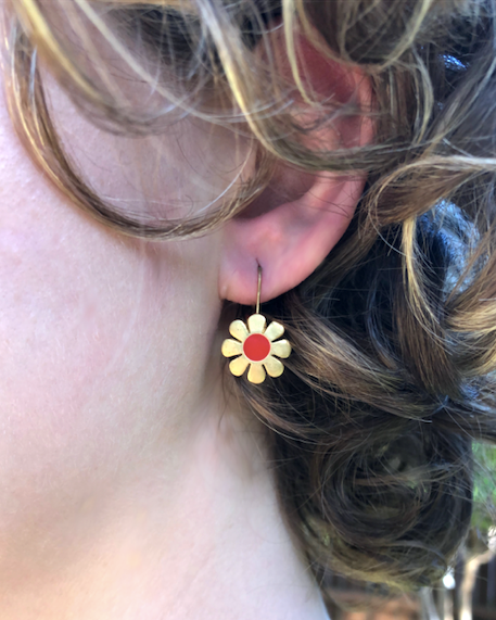 Two pairs of vintage 1960's-1970's gold plated flower dangle earring
