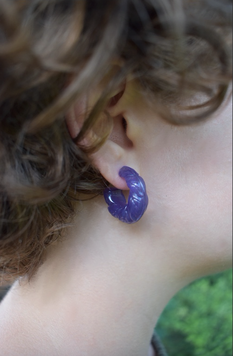 Two pairs of 1980's vintage purple lucite hoop earrings