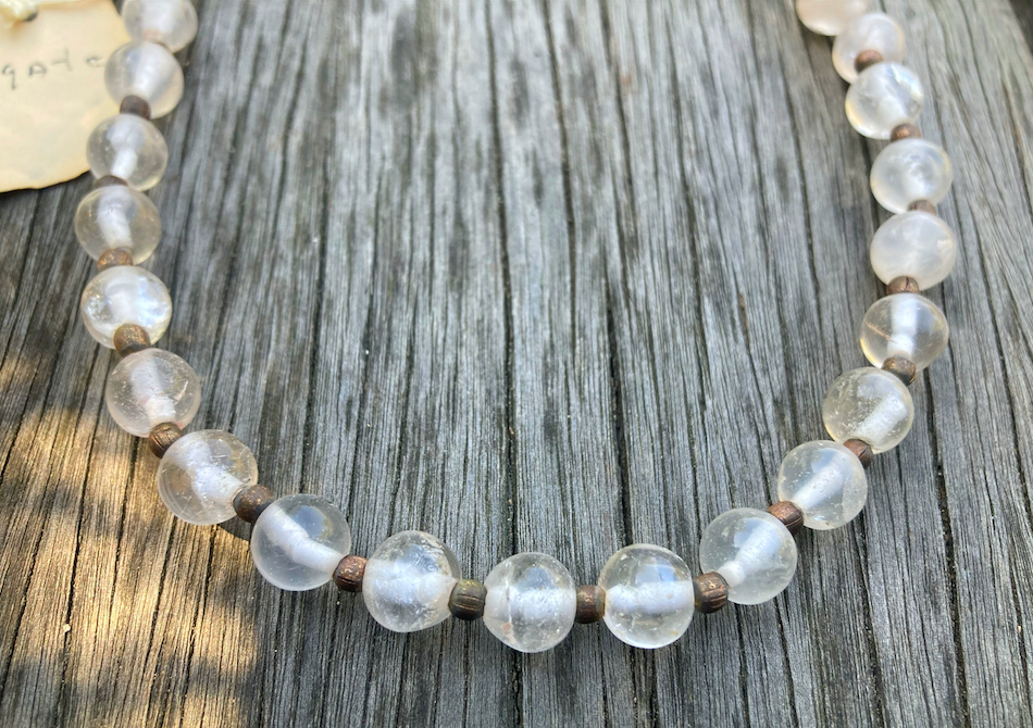 One Vintage India Agate Bead Necklace with Brass Closure