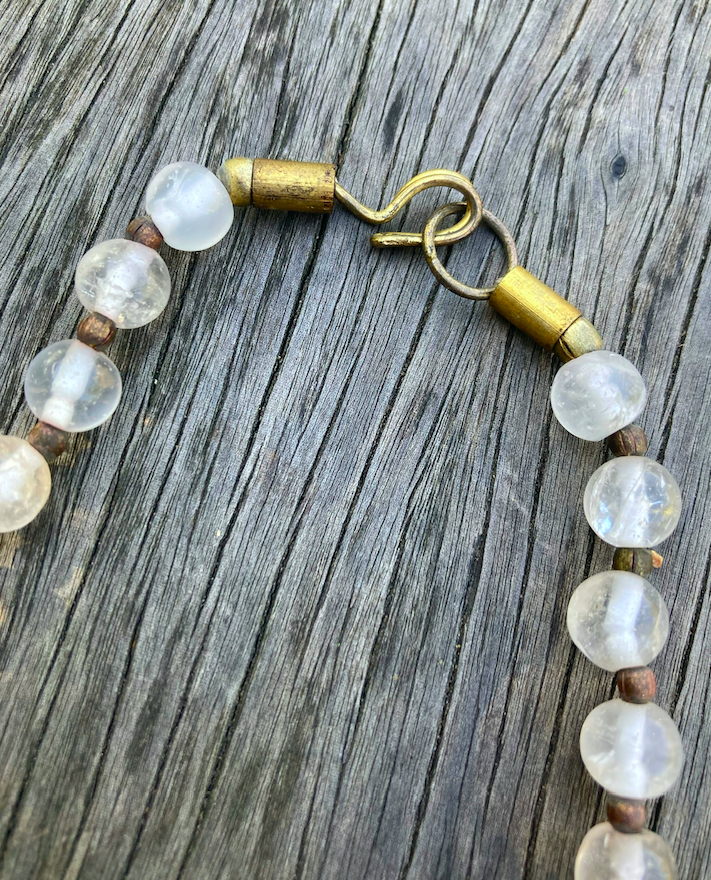 One Vintage India Agate Bead Necklace with Brass Closure