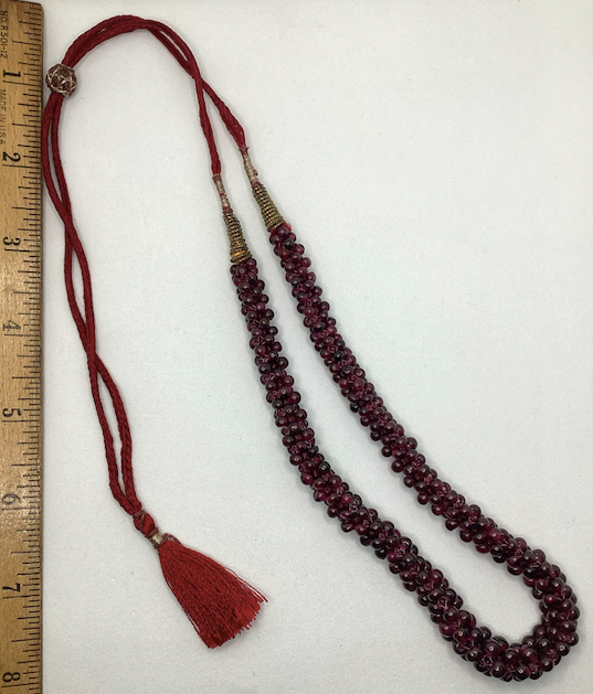 One Vintage 1960's-70's Garnet Bead Adjustable Necklace and Matching Earrings