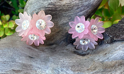 One pair of 1950's-60's pink flower and rihinestone earrings