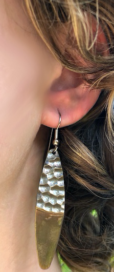 Two pairs of Vintage Hammered brass Two-Tone Willow Blade Dangle Earrings