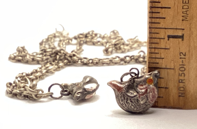 Two Qing Dynasty (circa 1644-1911) vintage silver hand painted bird pendants on sterling silver chain