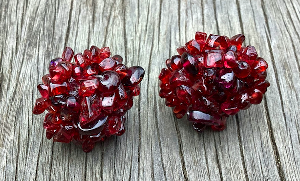 One Vintage 1960's-70's Garnet Bead Adjustable Necklace and Matching Earrings
