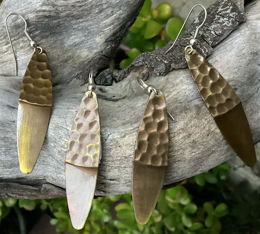 Two pairs of Vintage Hammered brass Two-Tone Willow Blade Dangle Earrings