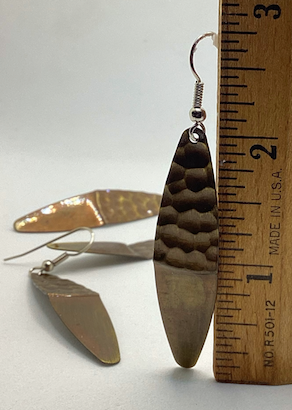 Two pairs of Vintage Hammered brass Two-Tone Willow Blade Dangle Earrings