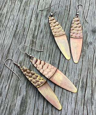 Two pairs of Vintage Hammered brass Two-Tone Willow Blade Dangle Earrings
