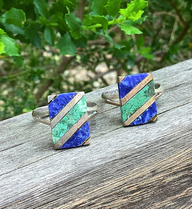 Two Vintage Sterling Silver Rings with Inlaid Sodalite and Malachite