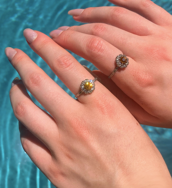 Two 1930's vintage sterling silver and rhinestone rings