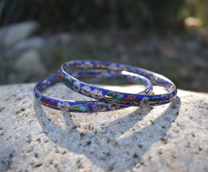 Two matching 1970's-90's vintage cloisonne bangles in color of choice